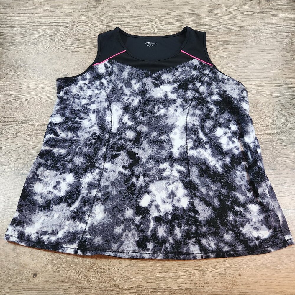 Catherines 2X Tank Top Activewear Gray Black White Tie Dye Athletic Shirt 22/24W